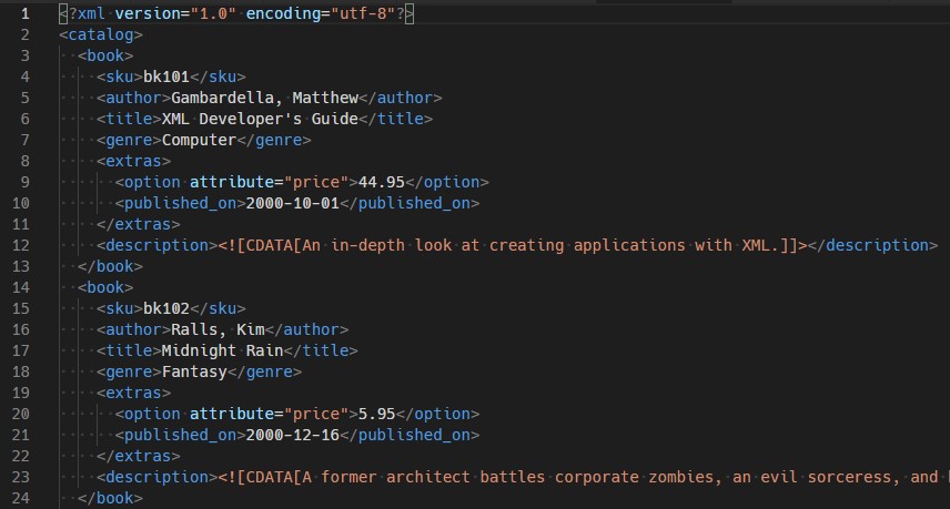 Sample XML file with a custom structure