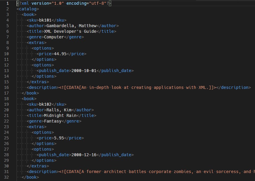 Sample XML file with a custom structure