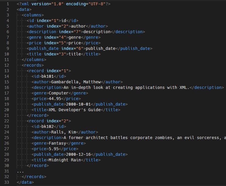 Sample XML file with a flat structure