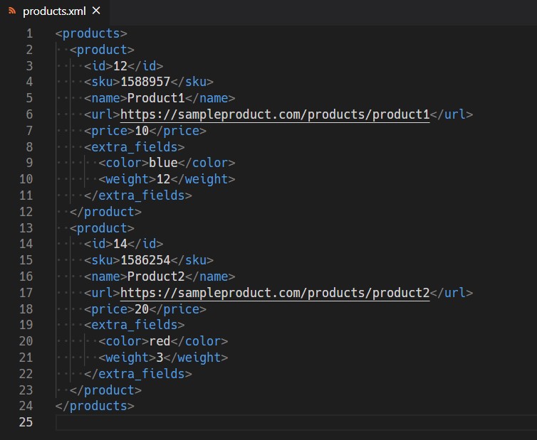sample XML file for importing with WP All Import plugin